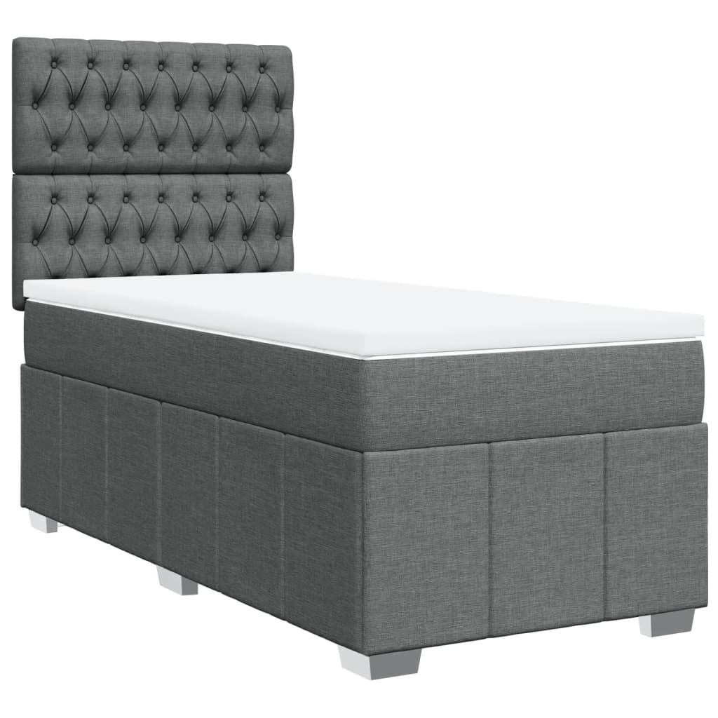 Κρεβάτι Boxspring με Στρώμα Σκούρο Γκρι 100x200 εκ. Υφασμάτινο - Pakobazaar