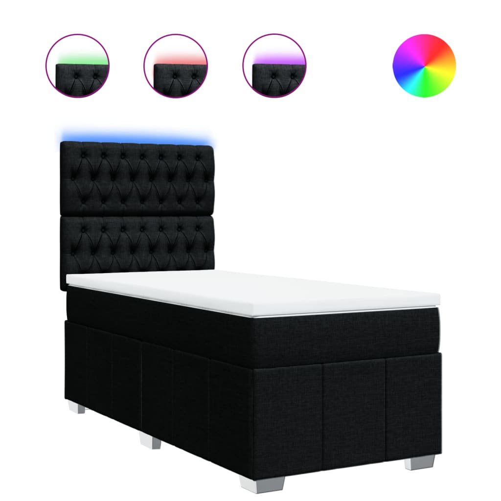 Κρεβάτι Boxspring με Στρώμα Μαύρο 100 x 200 εκ. Υφασμάτινο - Pakobazaar