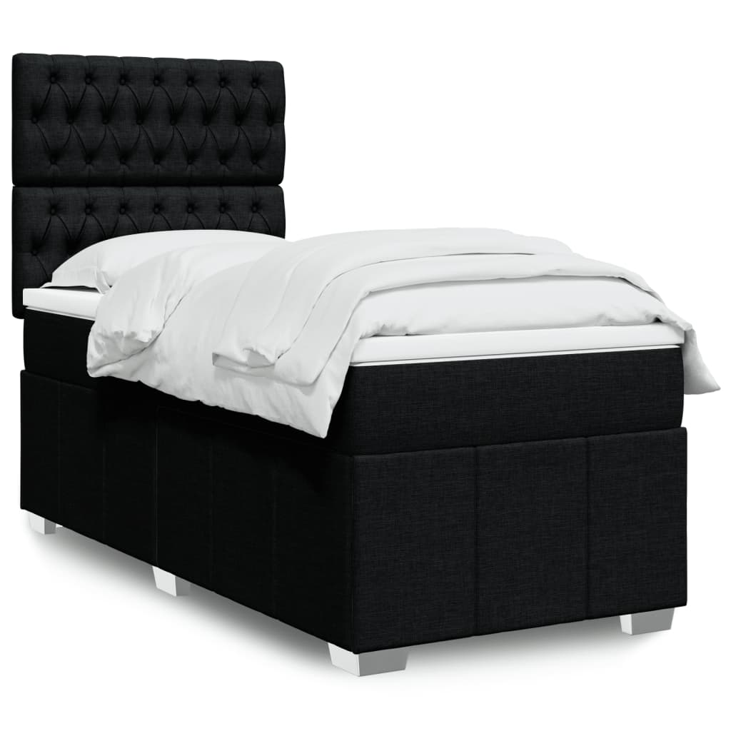 Κρεβάτι Boxspring με Στρώμα Μαύρο 100 x 200 εκ. Υφασμάτινο - Pakobazaar