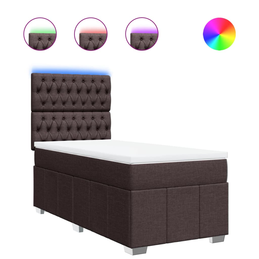 Κρεβάτι Boxspring με Στρώμα Σκούρο Καφέ 100x200 εκ. Υφασμάτινο