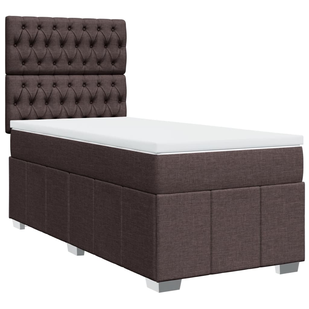 Κρεβάτι Boxspring με Στρώμα Σκούρο Καφέ 100x200 εκ. Υφασμάτινο