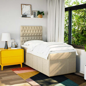 Κρεβάτι Boxspring με Στρώμα Κρεμ 100 x 200 εκ. Υφασμάτινο - Pakobazaar