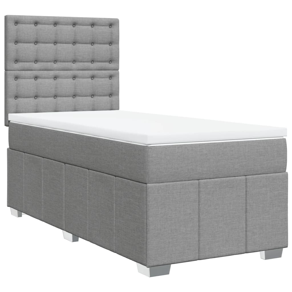 Κρεβάτι Boxspring με Στρώμα Ανοιχτό Γκρι 100x200 εκ. Υφασμάτινο - Pakobazaar