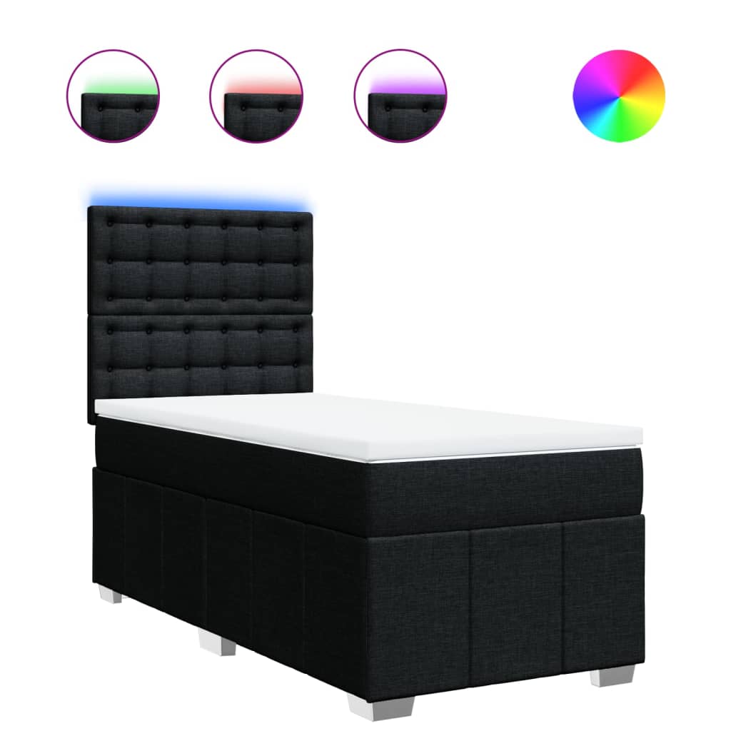 Κρεβάτι Boxspring με Στρώμα Μαύρο 100 x 200 εκ. Υφασμάτινο - Pakobazaar