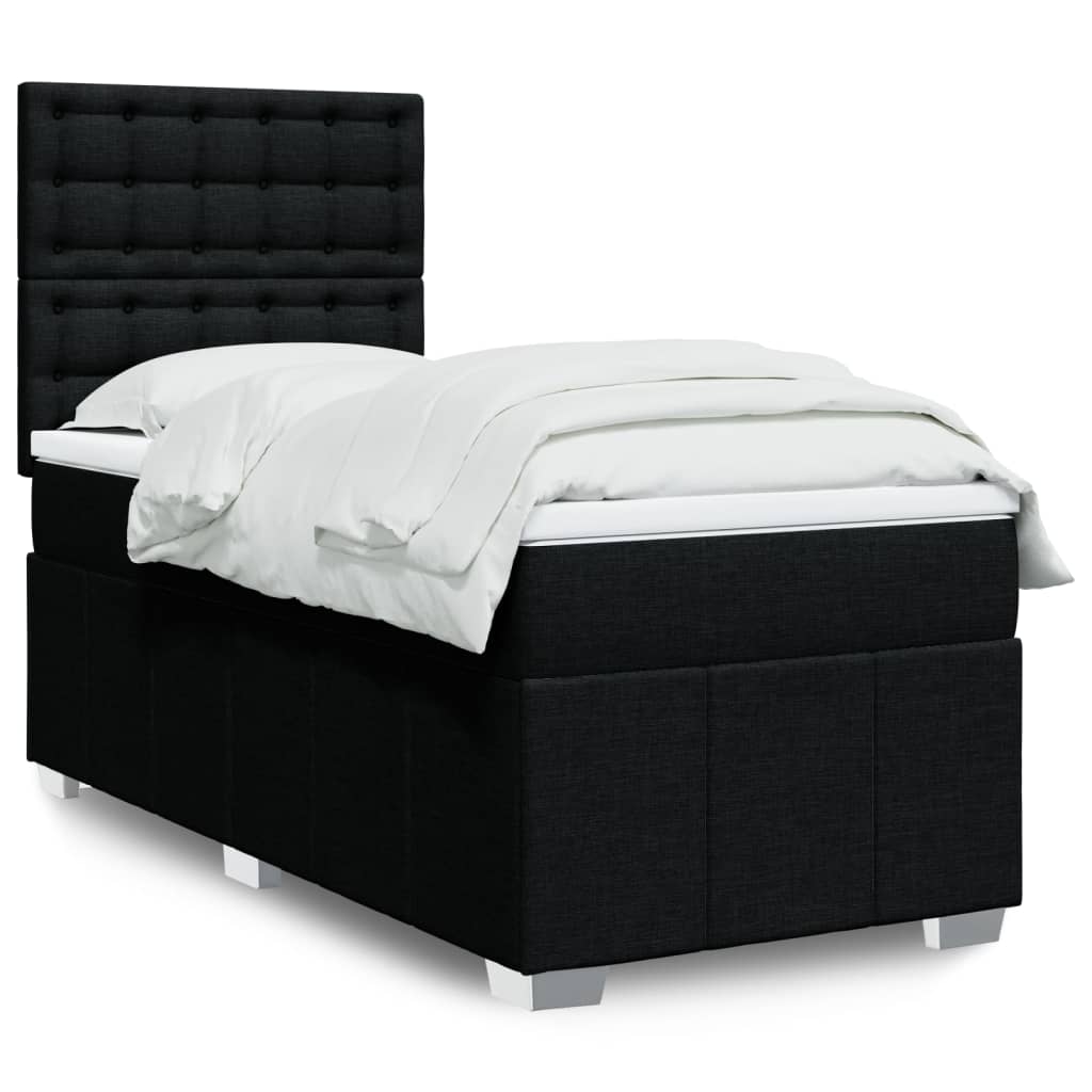 Κρεβάτι Boxspring με Στρώμα Μαύρο 100 x 200 εκ. Υφασμάτινο - Pakobazaar