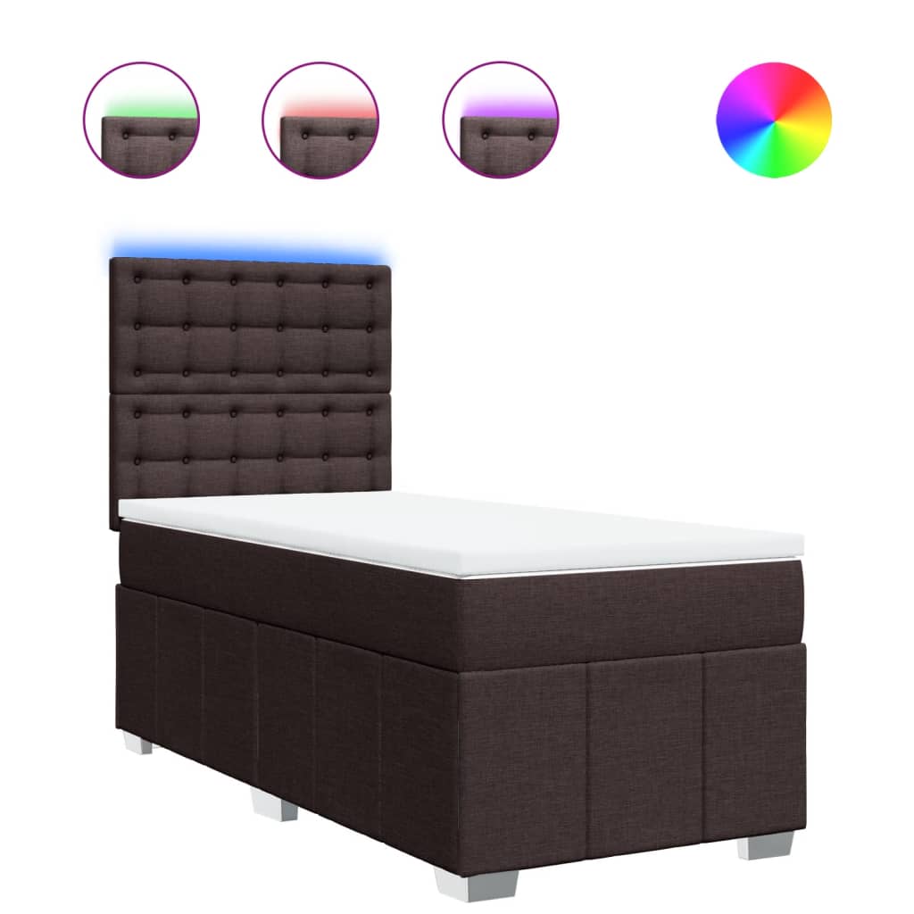 Κρεβάτι Boxspring με Στρώμα Σκούρο Καφέ 100x200 εκ. Υφασμάτινο - Pakobazaar