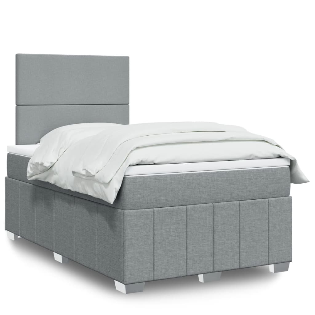 Κρεβάτι Boxspring με Στρώμα Ανοιχτό Γκρι 120x190 εκ. Υφασμάτινο - Pakobazaar