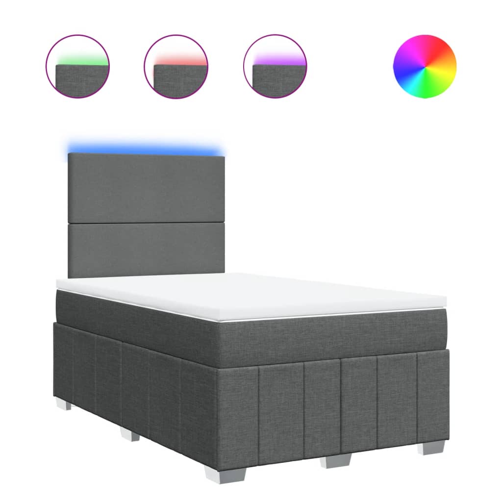 Κρεβάτι Boxspring με Στρώμα Σκούρο Γκρι 120x190 εκ Υφασμάτινο - Pakobazaar