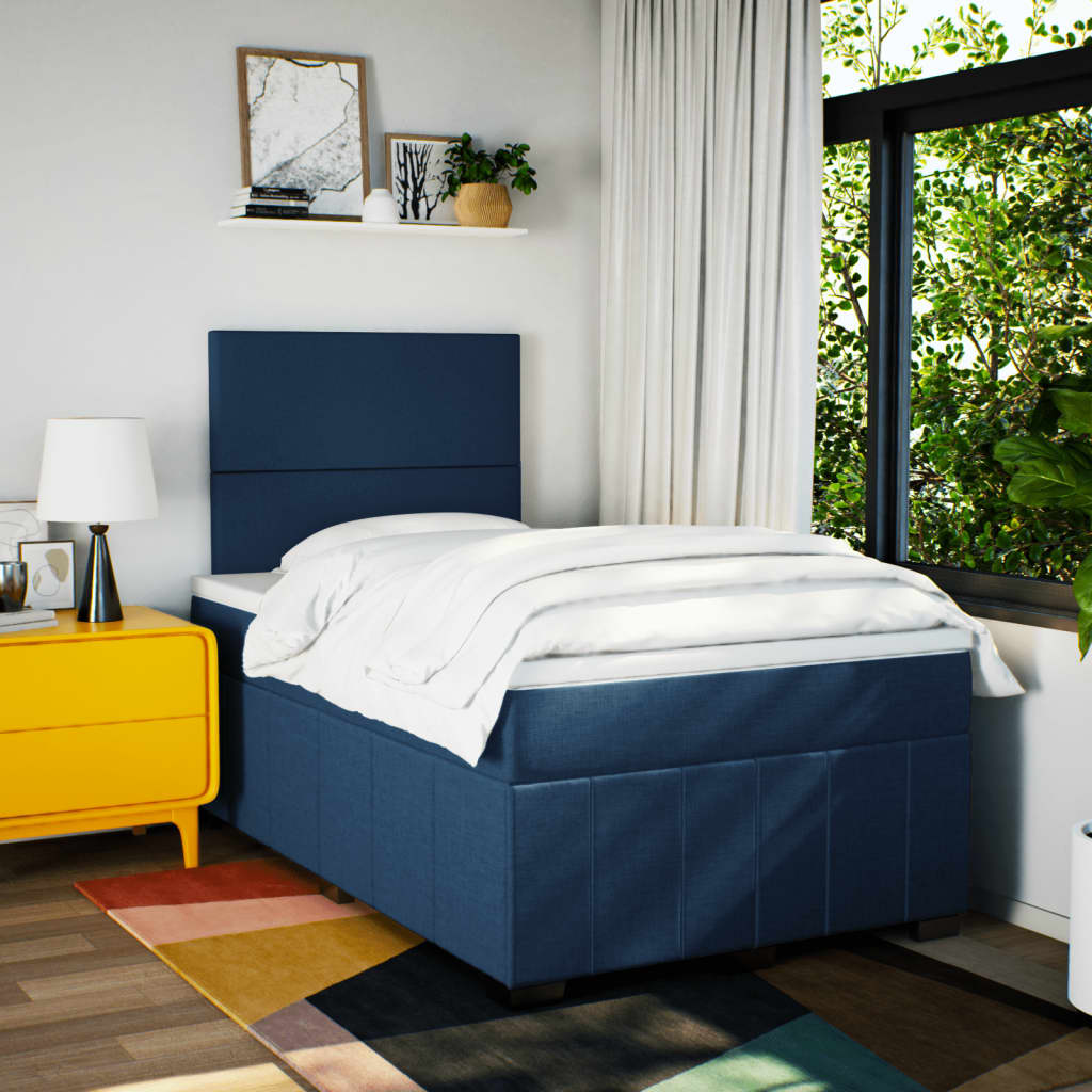 Κρεβάτι Boxspring με Στρώμα Μπλε 120x190 εκ. Υφασμάτινο