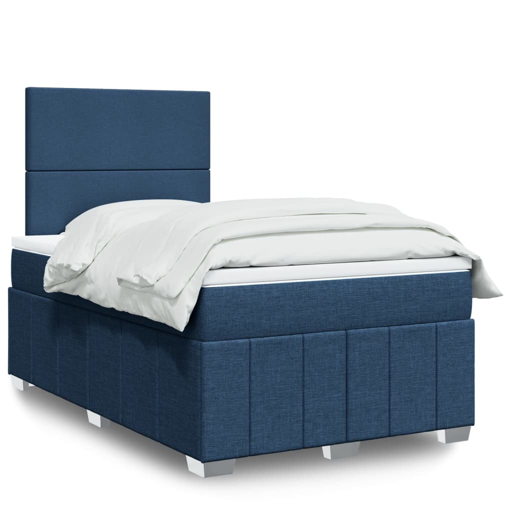 Κρεβάτι Boxspring με Στρώμα Μπλε 120x190 εκ. Υφασμάτινο