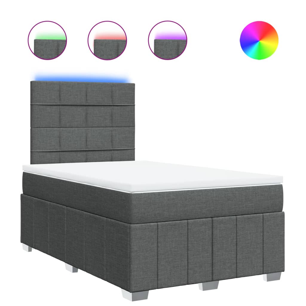Κρεβάτι Boxspring με Στρώμα Σκούρο Γκρι 120x190 εκ Υφασμάτινο