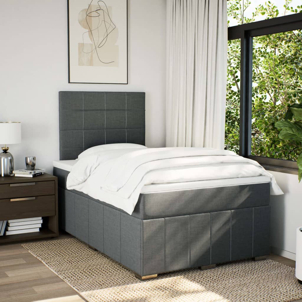 Κρεβάτι Boxspring με Στρώμα Σκούρο Γκρι 120x190 εκ Υφασμάτινο