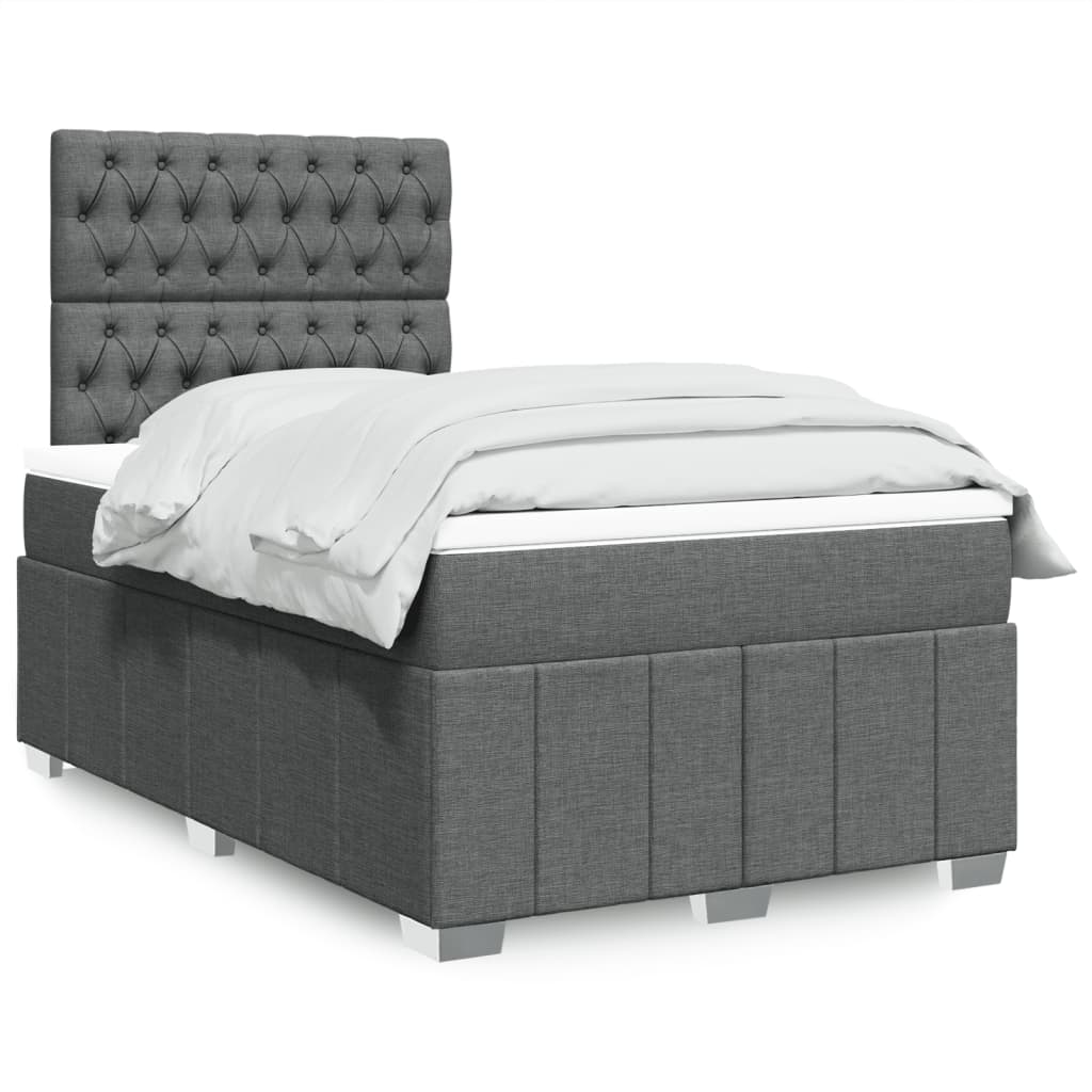 Κρεβάτι Boxspring με Στρώμα Σκούρο Γκρι 120x190 εκ Υφασμάτινο