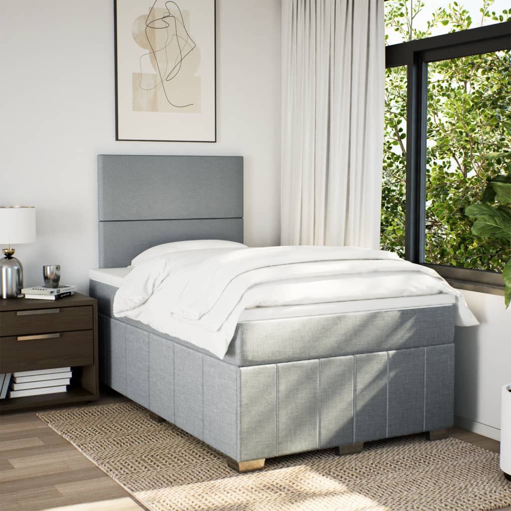 Κρεβάτι Boxspring με Στρώμα Ανοιχτό Γκρι 120x200 εκ. Υφασμάτινο - Pakobazaar