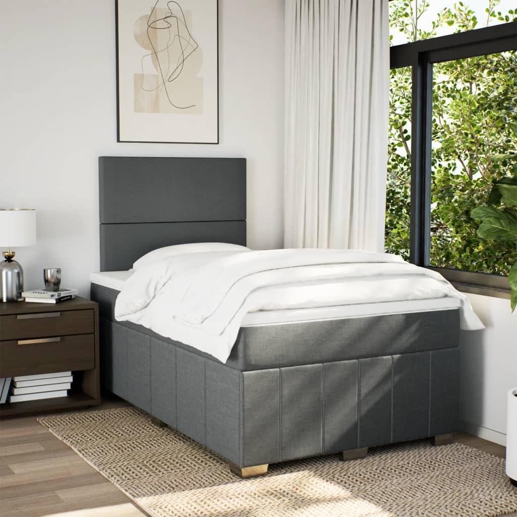 Κρεβάτι Boxspring με Στρώμα Σκούρο Γκρι 120x200 εκ. Υφασμάτινο - Pakobazaar