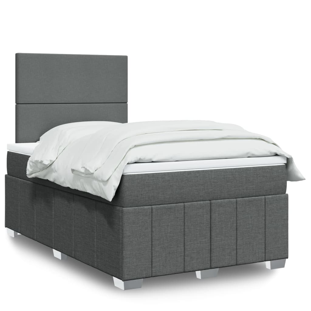 Κρεβάτι Boxspring με Στρώμα Σκούρο Γκρι 120x200 εκ. Υφασμάτινο - Pakobazaar