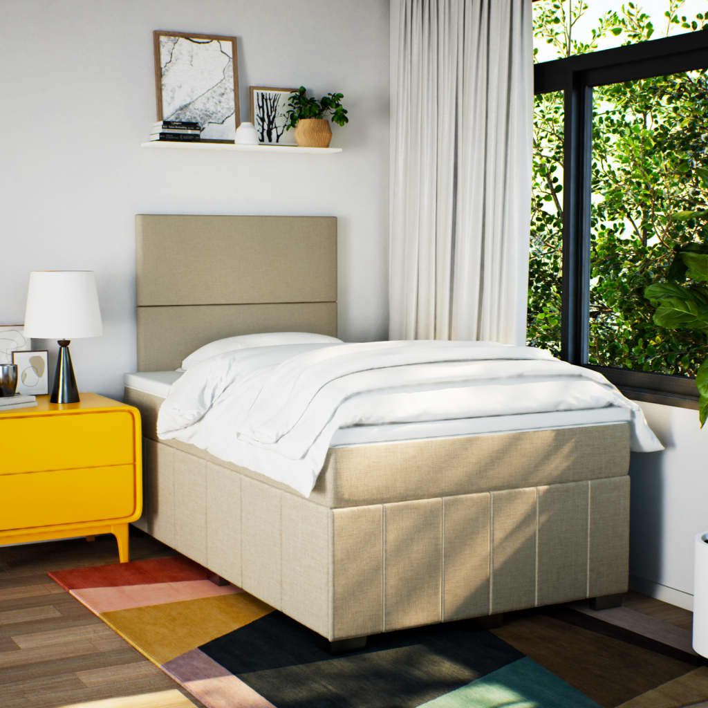 Κρεβάτι Boxspring με Στρώμα Κρεμ 120x200 εκ. Υφασμάτινο - Pakobazaar