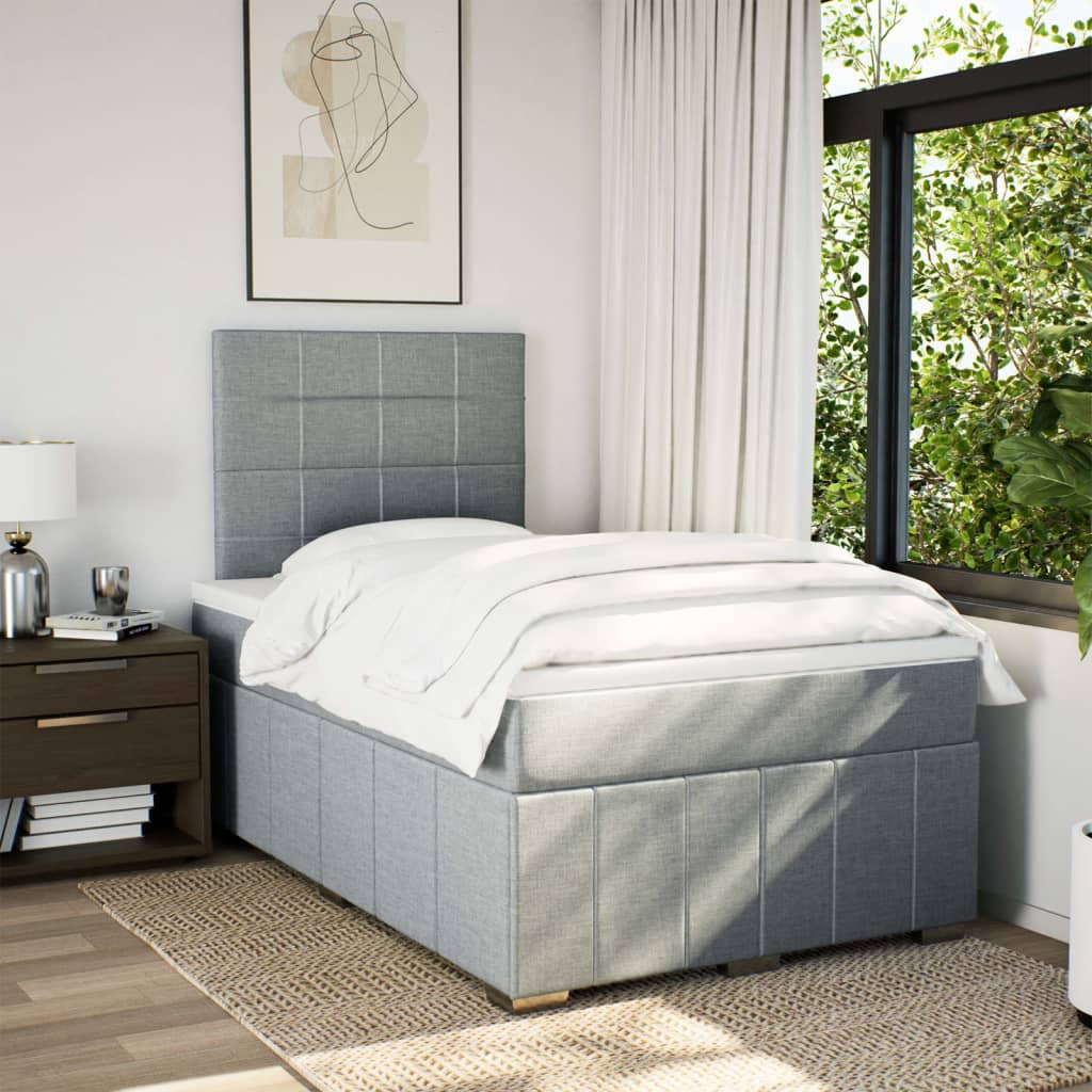 Κρεβάτι Boxspring με Στρώμα Ανοιχτό Γκρι 120x200 εκ. Υφασμάτινο - Pakobazaar