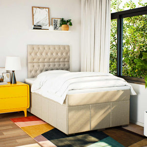 Κρεβάτι Boxspring με Στρώμα Κρεμ 120x200 εκ. Υφασμάτινο - Pakobazaar