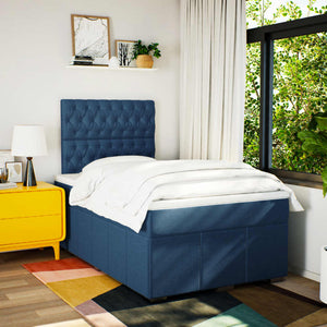 Κρεβάτι Boxspring με Στρώμα Μπλε 120x200 εκ. Υφασμάτινο - Pakobazaar