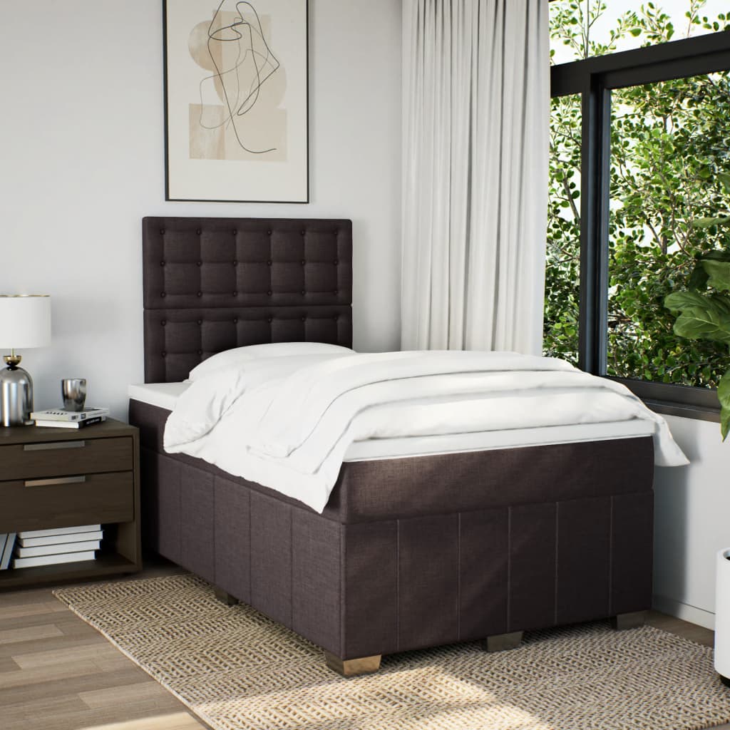 Κρεβάτι Boxspring με Στρώμα Σκούρο Καφέ 120x200 εκ. Υφασμάτινο - Pakobazaar