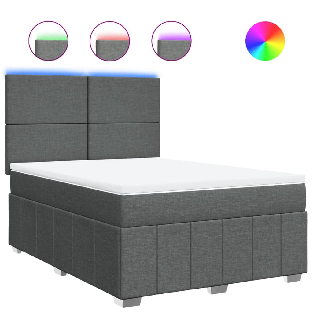 Κρεβάτι Boxspring με Στρώμα Σκούρο Γκρι 140x190 εκ. Υφασμάτινο - Pakobazaar
