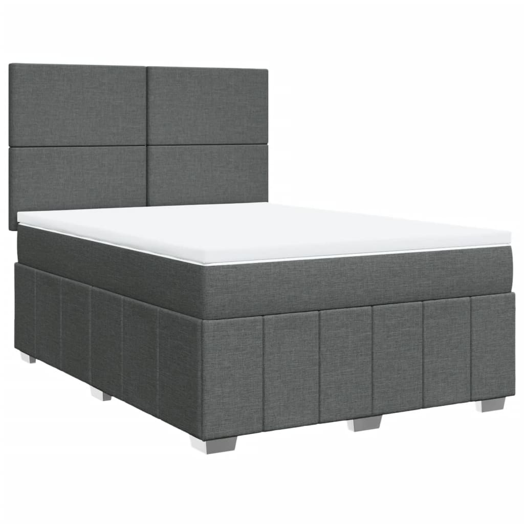 Κρεβάτι Boxspring με Στρώμα Σκούρο Γκρι 140x190 εκ. Υφασμάτινο - Pakobazaar