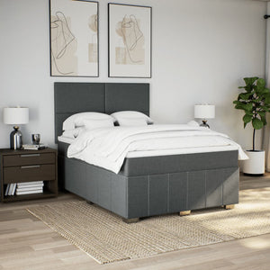 Κρεβάτι Boxspring με Στρώμα Σκούρο Γκρι 140x190 εκ. Υφασμάτινο - Pakobazaar