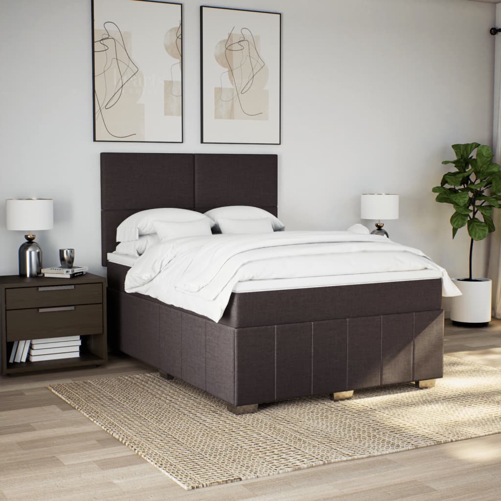 Κρεβάτι Boxspring με Στρώμα Σκούρο Καφέ 140x190 εκ. Υφασμάτινο