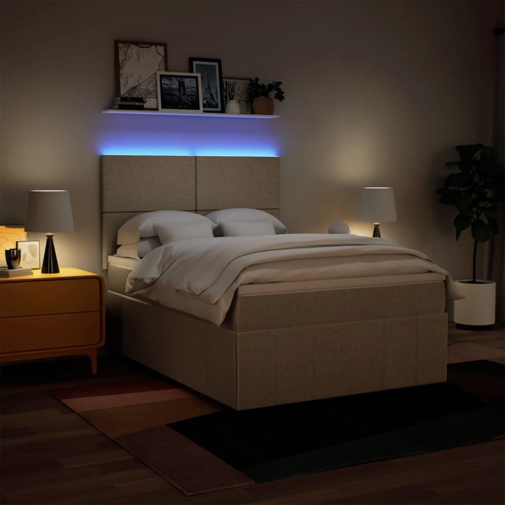 Κρεβάτι Boxspring με Στρώμα Κρεμ 140x190 εκ. Υφασμάτινο - Pakobazaar