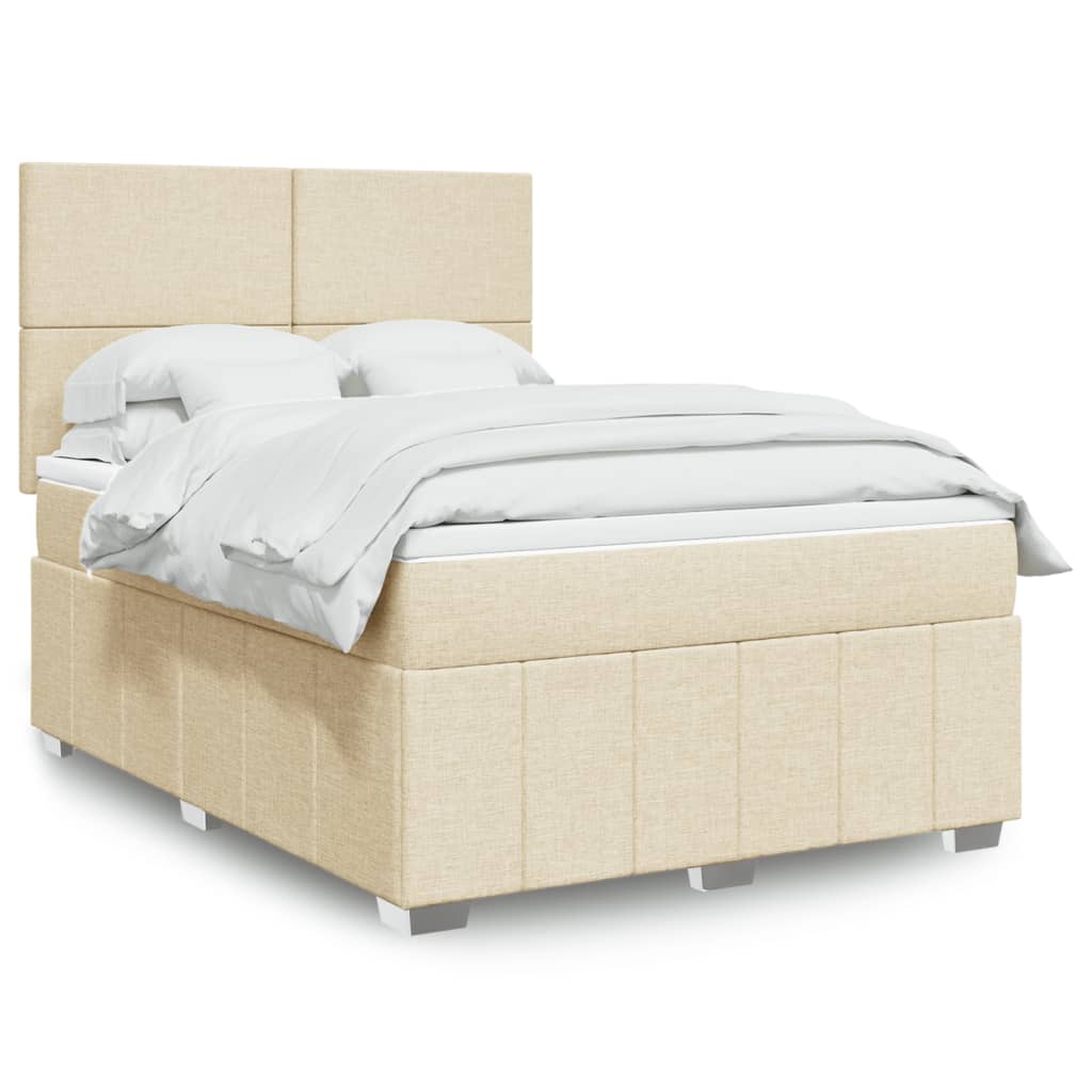 Κρεβάτι Boxspring με Στρώμα Κρεμ 140x190 εκ. Υφασμάτινο - Pakobazaar