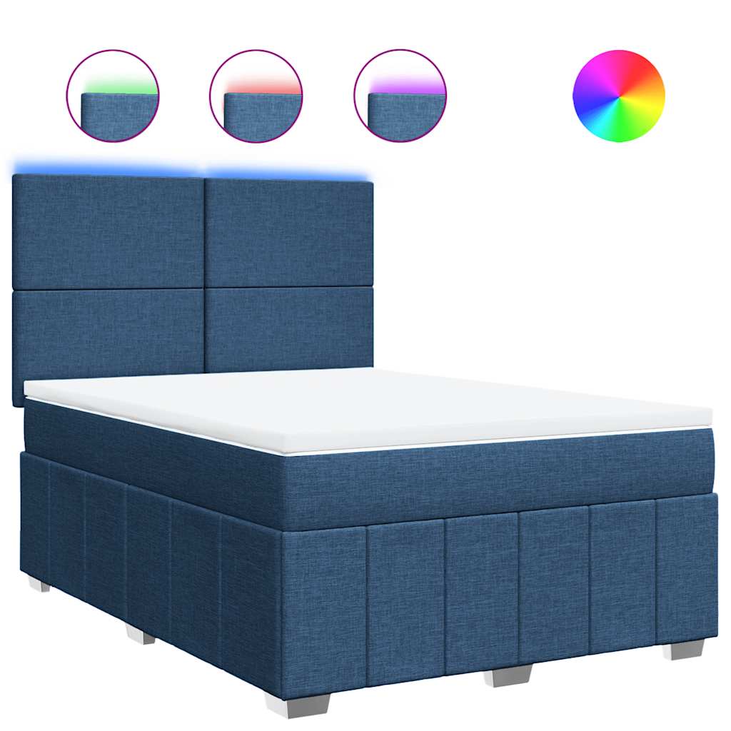 Κρεβάτι Boxspring με Στρώμα Μπλε 140x190 εκ. Υφασμάτινο