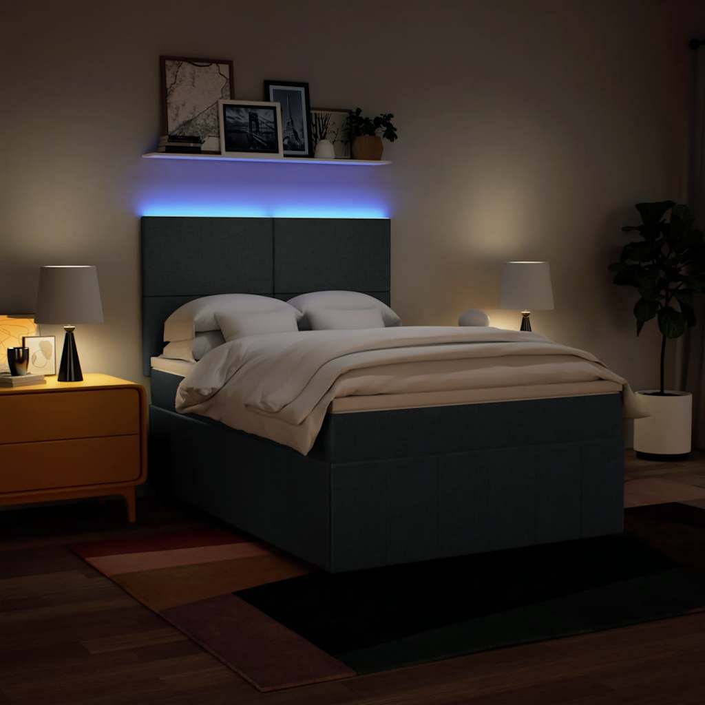Κρεβάτι Boxspring με Στρώμα Μπλε 140x190 εκ. Υφασμάτινο