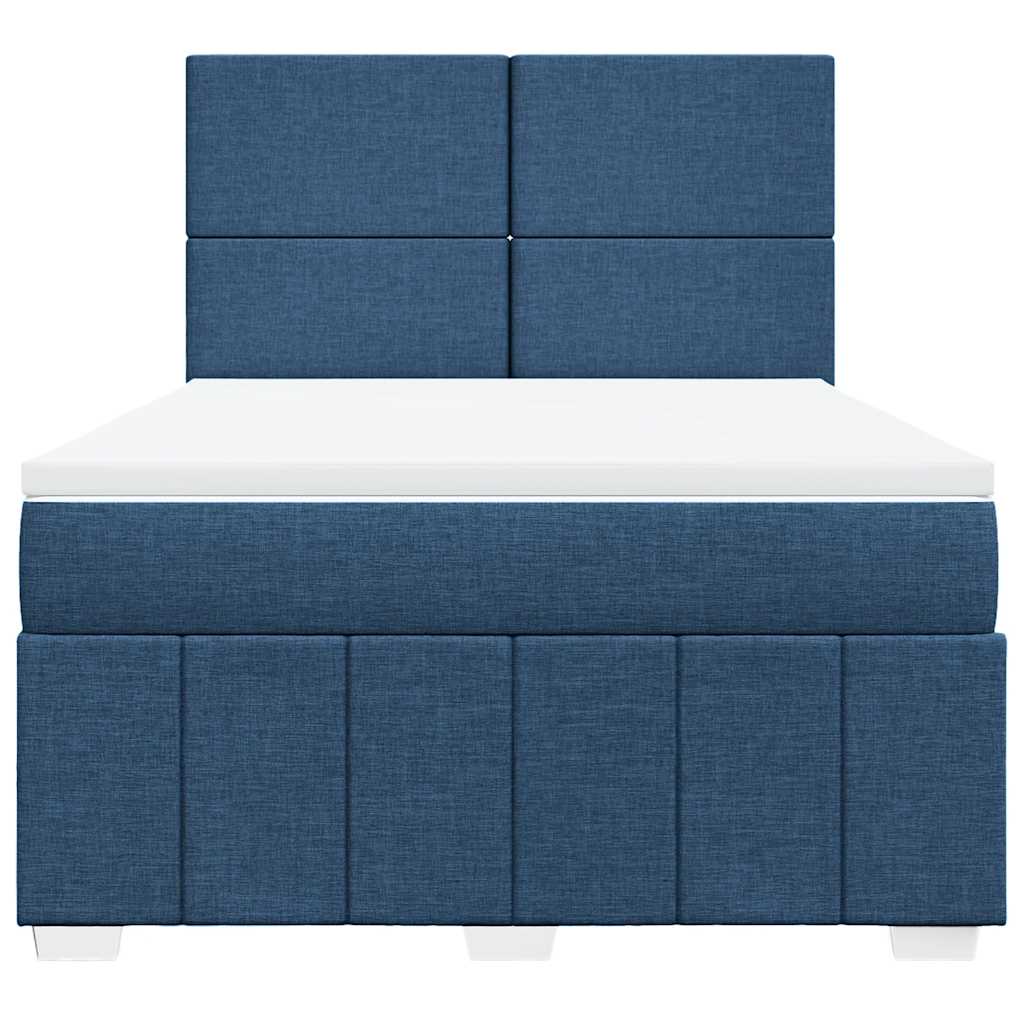 Κρεβάτι Boxspring με Στρώμα Μπλε 140x190 εκ. Υφασμάτινο
