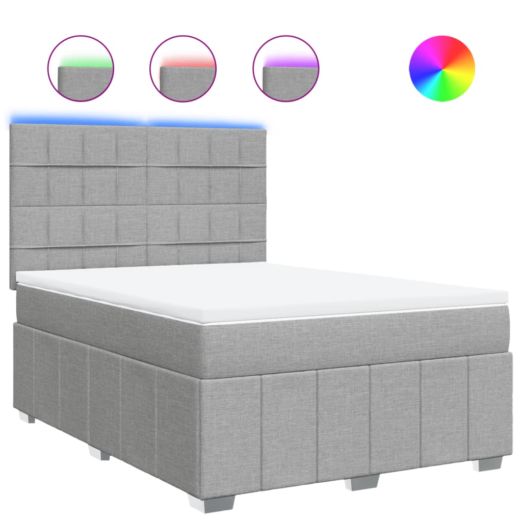 Κρεβάτι Boxspring με Στρώμα Ανοιχτό Γκρι 140x190 εκ. Υφασμάτινο - Pakobazaar