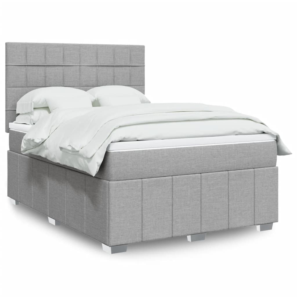 Κρεβάτι Boxspring με Στρώμα Ανοιχτό Γκρι 140x190 εκ. Υφασμάτινο - Pakobazaar