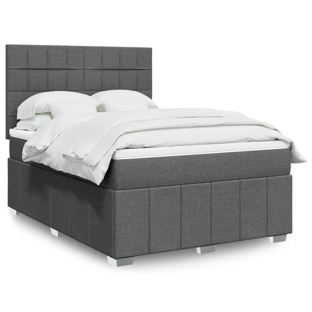 Κρεβάτι Boxspring με Στρώμα Σκούρο Γκρι 140x190 εκ. Υφασμάτινο - Pakobazaar