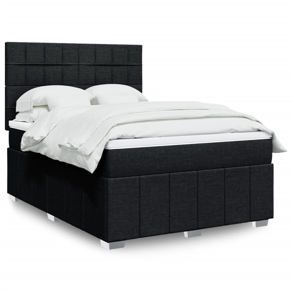 Κρεβάτι Boxspring με Στρώμα Μαύρο 140x190 εκ. Υφασμάτινο - Pakobazaar