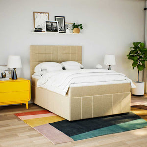 Κρεβάτι Boxspring με Στρώμα Κρεμ 140x190 εκ. Υφασμάτινο - Pakobazaar