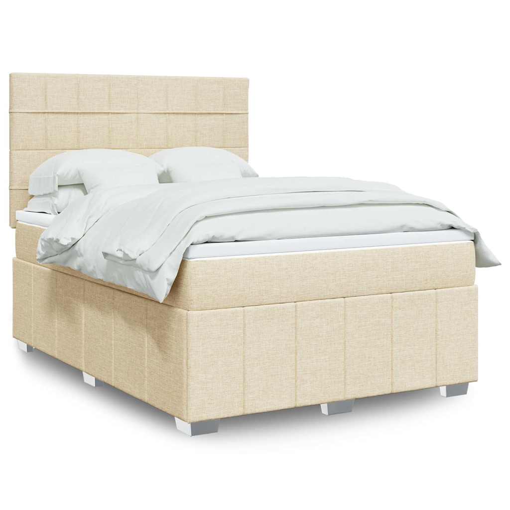 Κρεβάτι Boxspring με Στρώμα Κρεμ 140x190 εκ. Υφασμάτινο - Pakobazaar