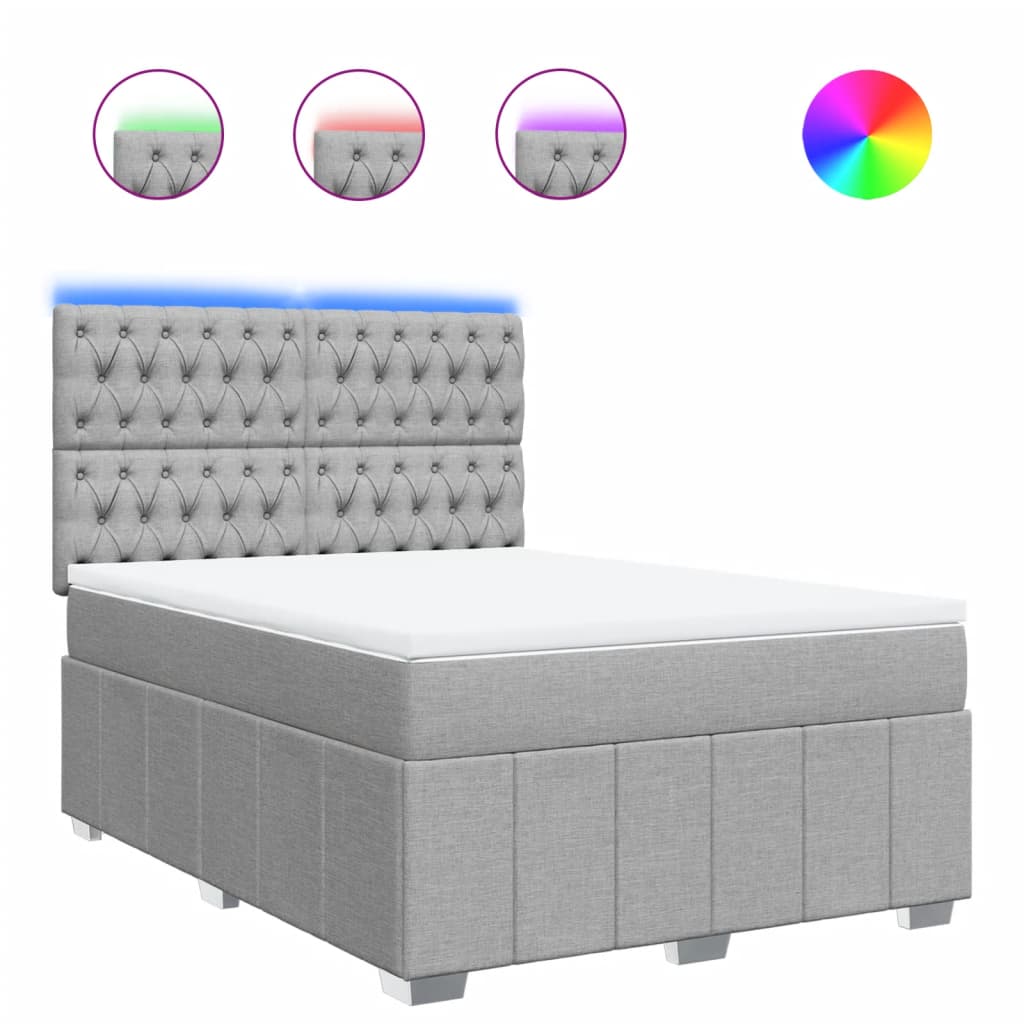 Κρεβάτι Boxspring με Στρώμα Ανοιχτό Γκρι 140x190 εκ. Υφασμάτινο - Pakobazaar