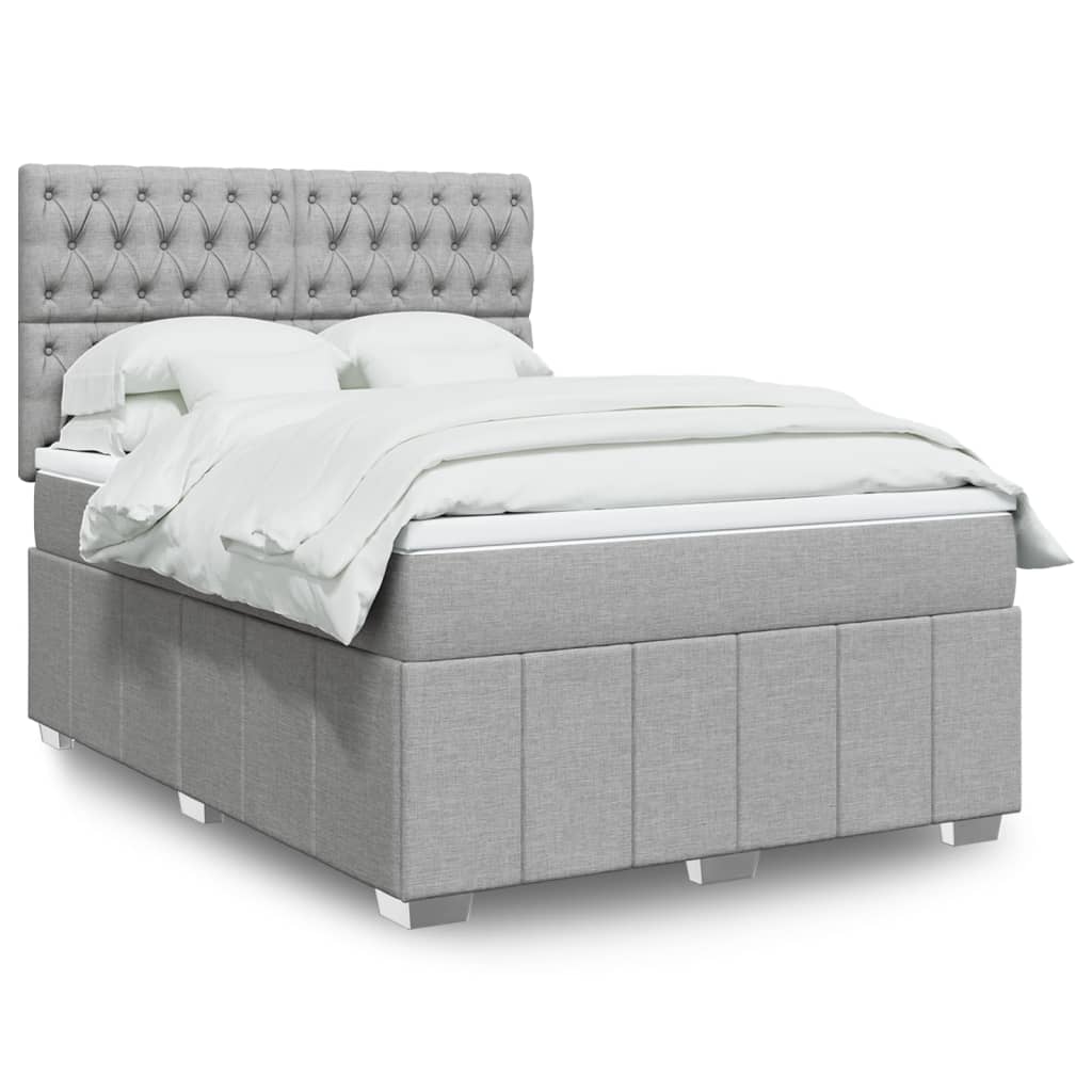 Κρεβάτι Boxspring με Στρώμα Ανοιχτό Γκρι 140x190 εκ. Υφασμάτινο - Pakobazaar