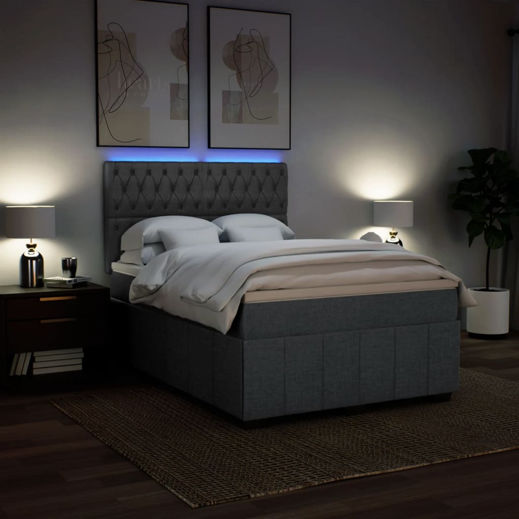 Κρεβάτι Boxspring με Στρώμα Σκούρο Γκρι 140x190 εκ. Υφασμάτινο - Pakobazaar