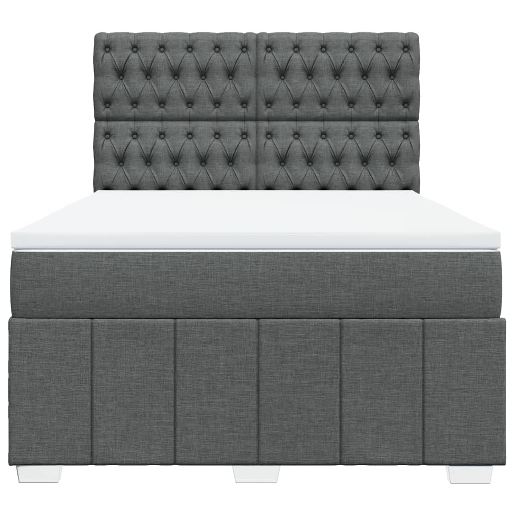 Κρεβάτι Boxspring με Στρώμα Σκούρο Γκρι 140x190 εκ. Υφασμάτινο - Pakobazaar