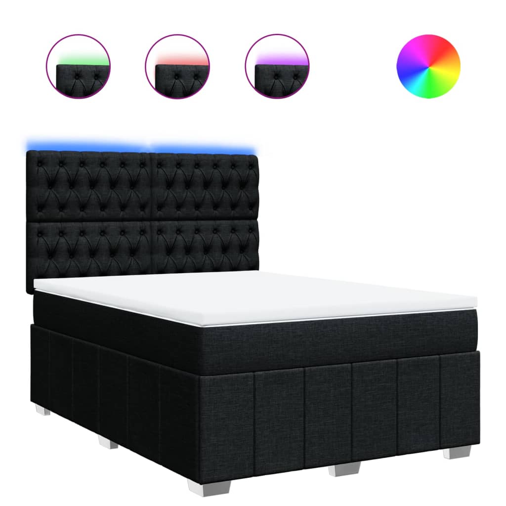 Κρεβάτι Boxspring με Στρώμα Μαύρο 140x190 εκ. Υφασμάτινο - Pakobazaar