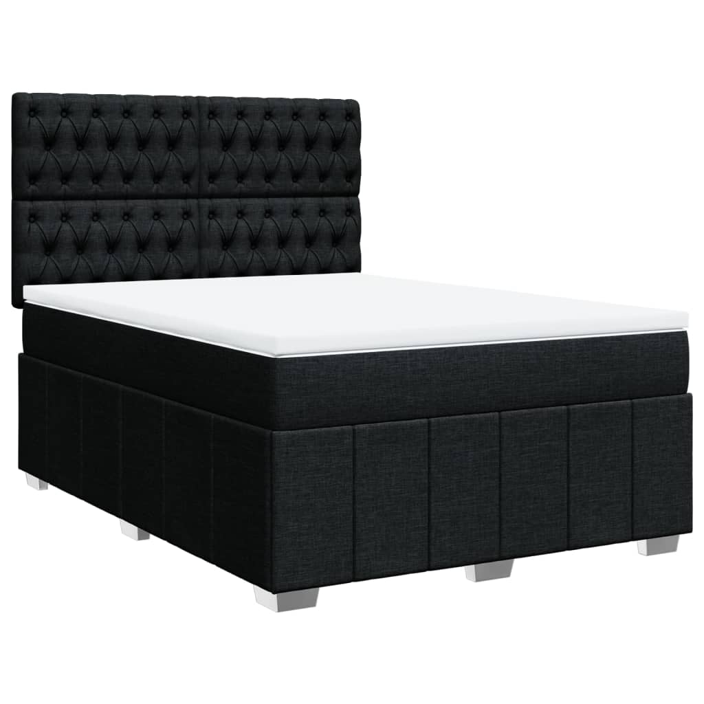 Κρεβάτι Boxspring με Στρώμα Μαύρο 140x190 εκ. Υφασμάτινο - Pakobazaar