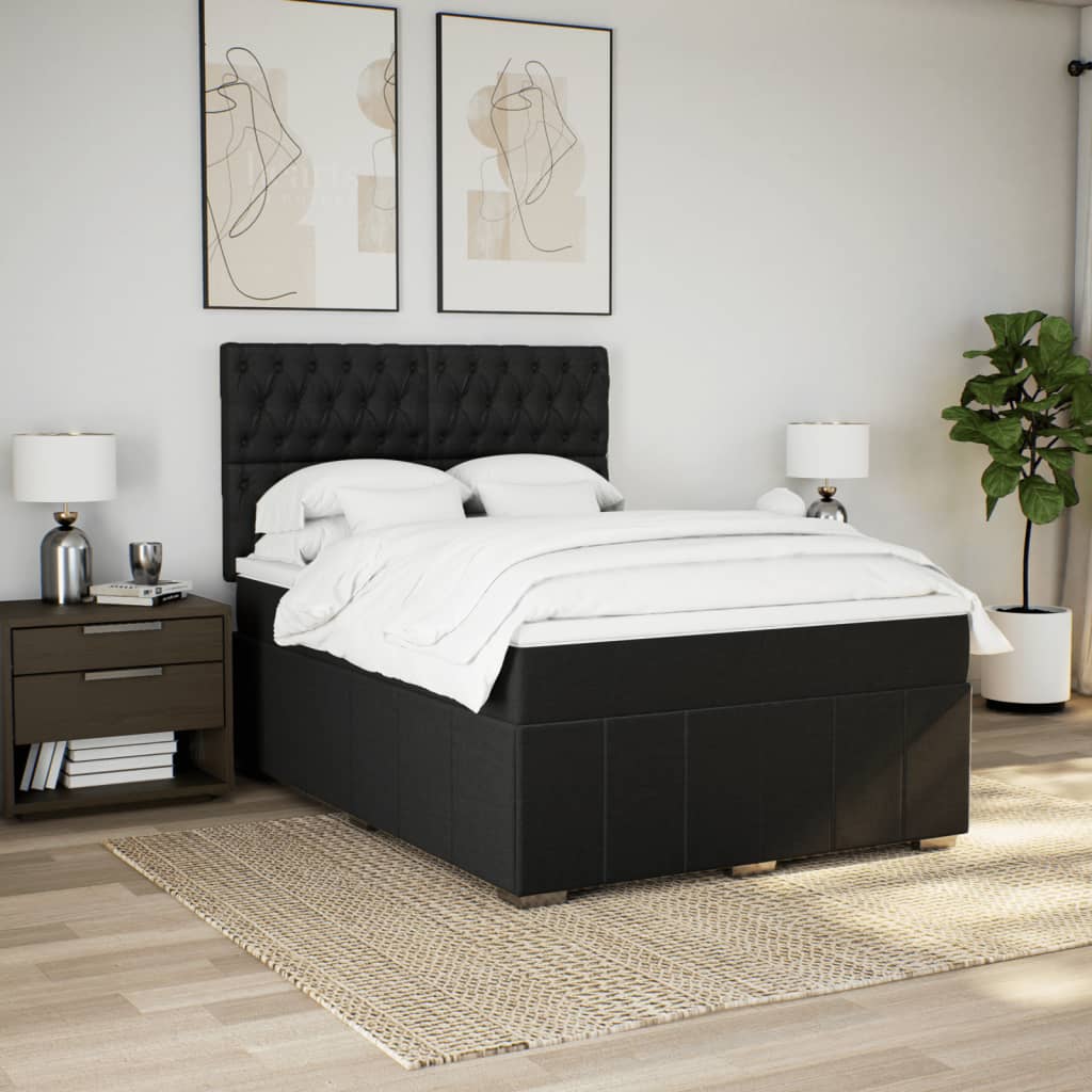 Κρεβάτι Boxspring με Στρώμα Μαύρο 140x190 εκ. Υφασμάτινο - Pakobazaar