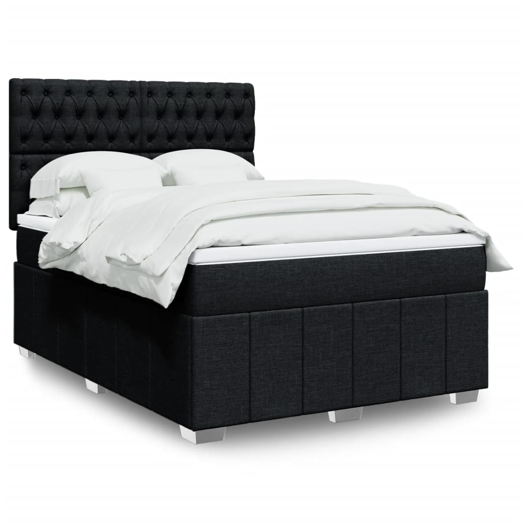 Κρεβάτι Boxspring με Στρώμα Μαύρο 140x190 εκ. Υφασμάτινο - Pakobazaar