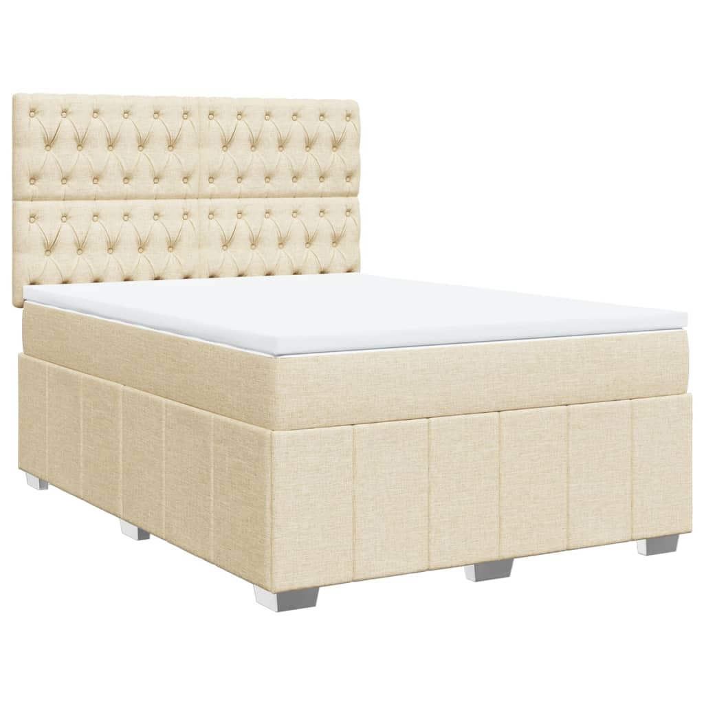Κρεβάτι Boxspring με Στρώμα Κρεμ 140x190 εκ. Υφασμάτινο - Pakobazaar