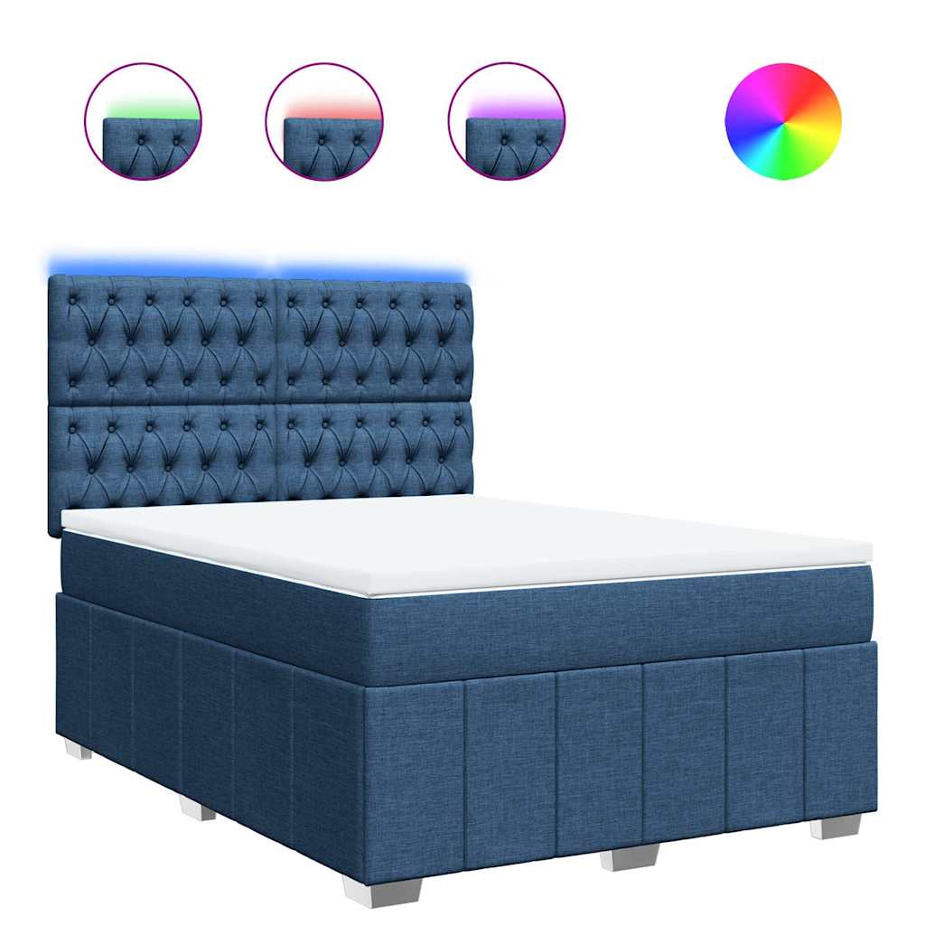 Κρεβάτι Boxspring με Στρώμα Μπλε 140x190 εκ. Υφασμάτινο